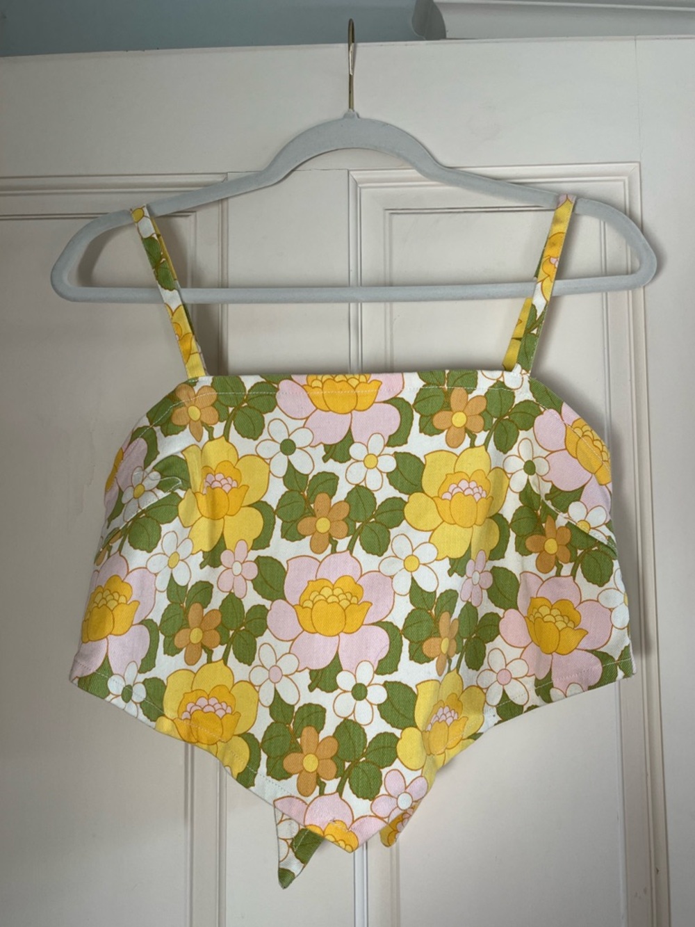 Show Me Your MuMu Floral Handkerchief Hem Crop Top - Yellow, Pink & Green
